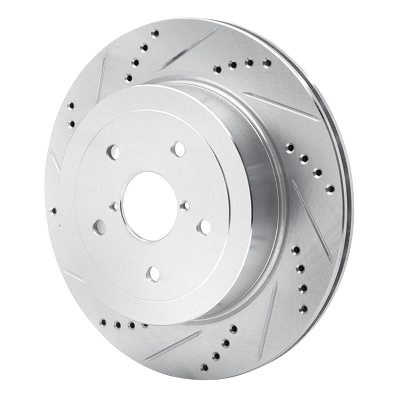 Subaru Impreza Brake Rotor (1) - Rear Left - R1 Concepts - Drilled & Slotted - Silver - `05-`07